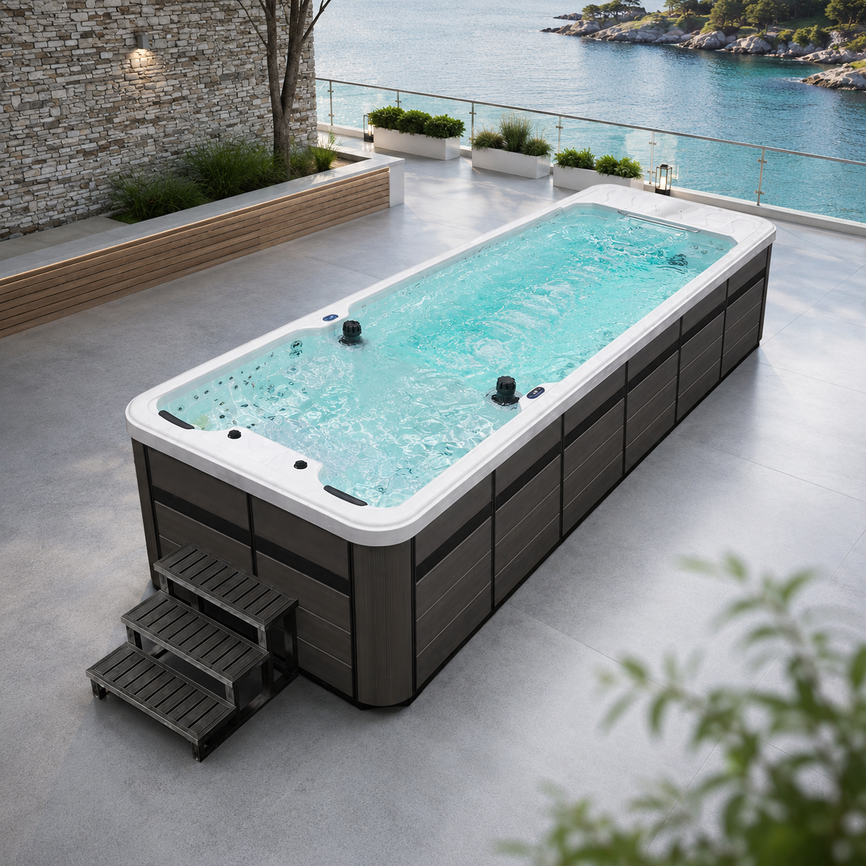 Outdoor Modern Luxury Swim Spa Endless clear Acrylic Swimming Pool Combo Massage Hot Tub