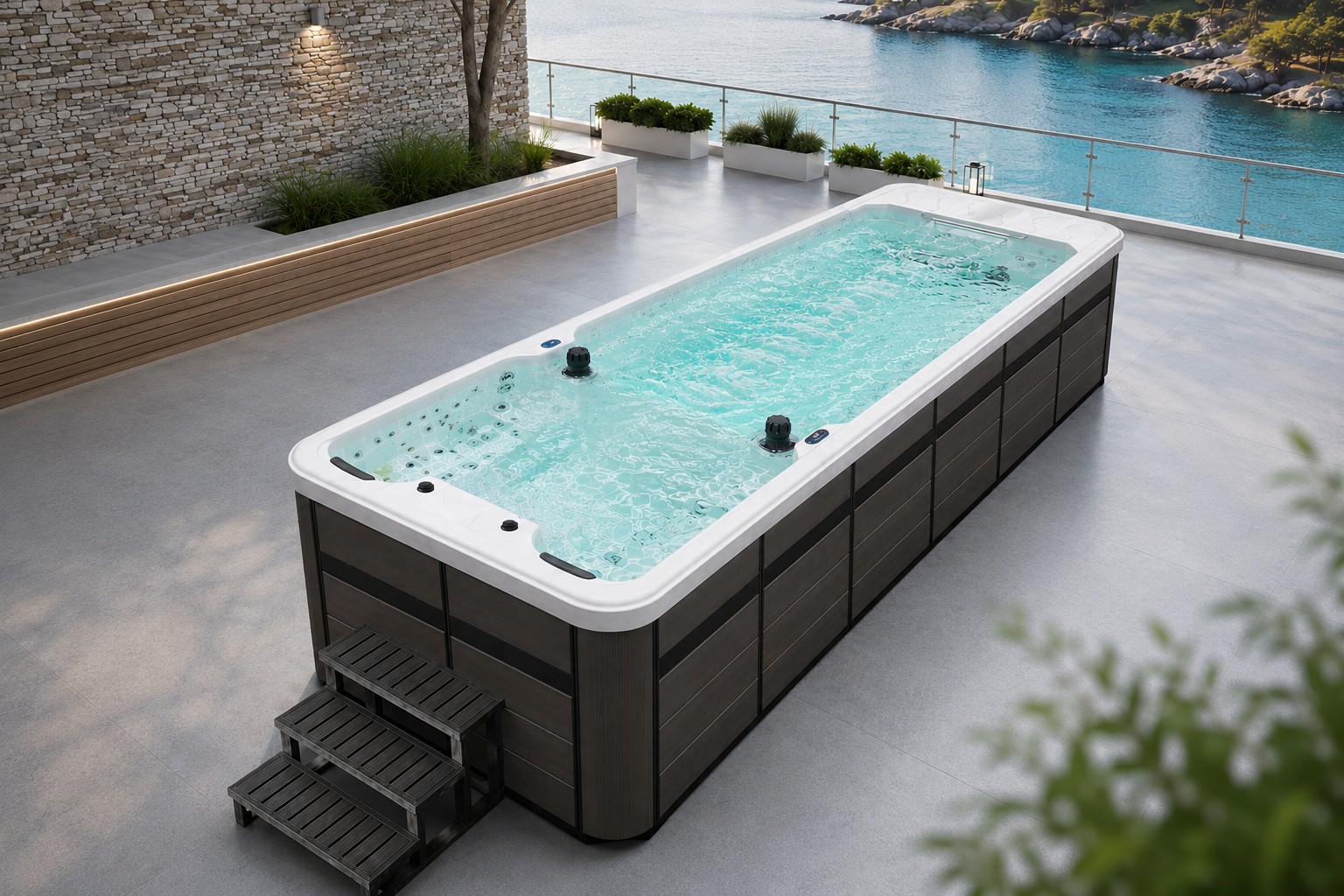 Outdoor Modern Luxury Swim Spa Endless clear Acrylic Swimming Pool Combo Massage Hot Tub voir détails 03