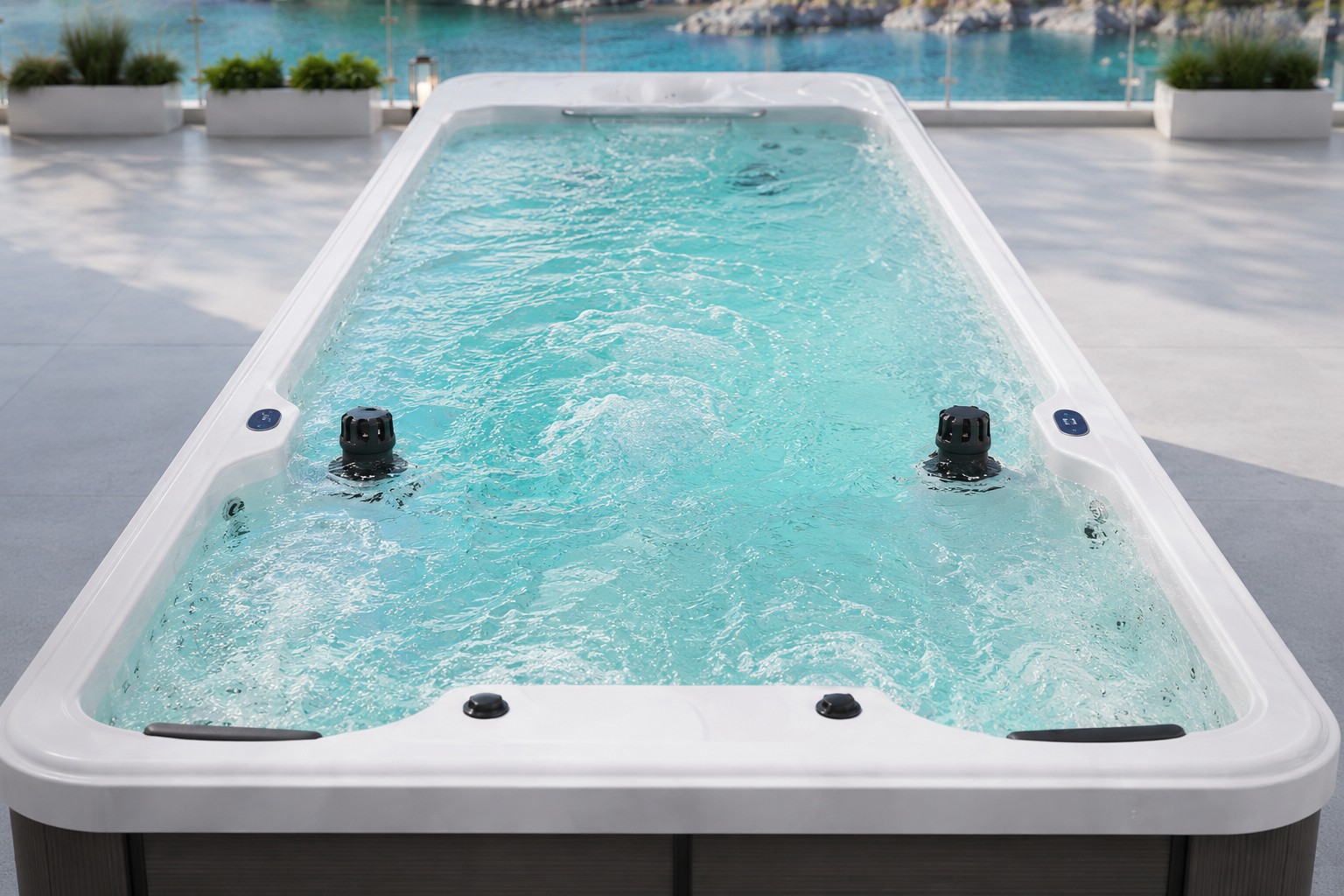 Outdoor Modern Luxury Swim Spa Endless clear Acrylic Swimming Pool Combo Massage Hot Tub voir détails 06