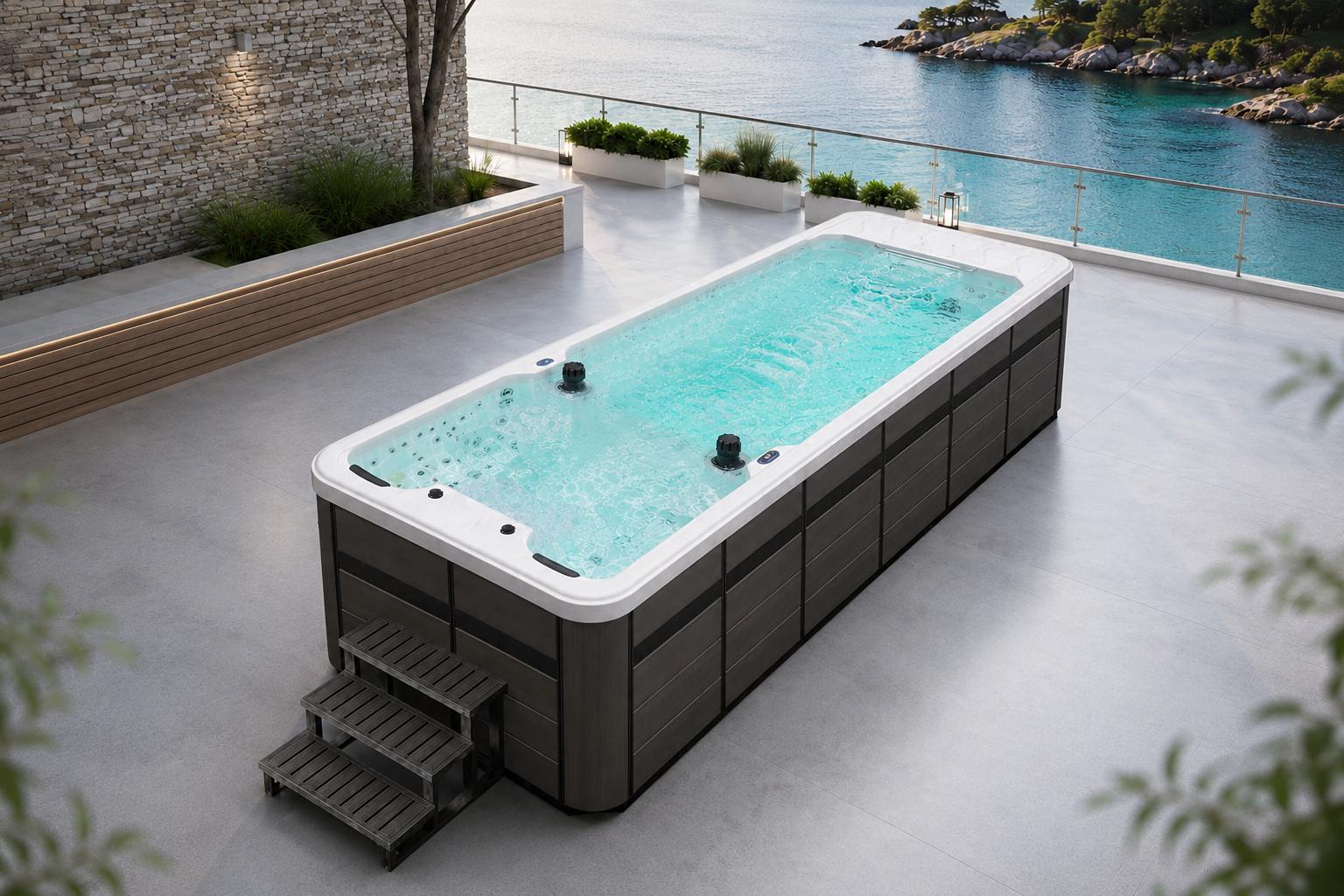 Outdoor Modern Luxury Swim Spa Endless clear Acrylic Swimming Pool Combo Massage Hot Tub voir détails 07