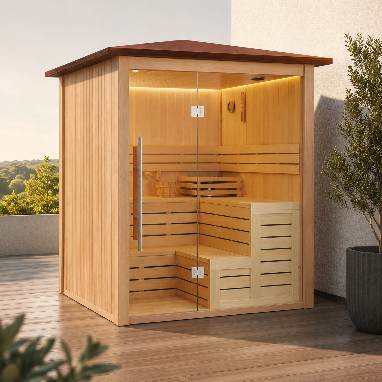 Outdoor Solid Wood Sauna Rooms with Roof for Terrace