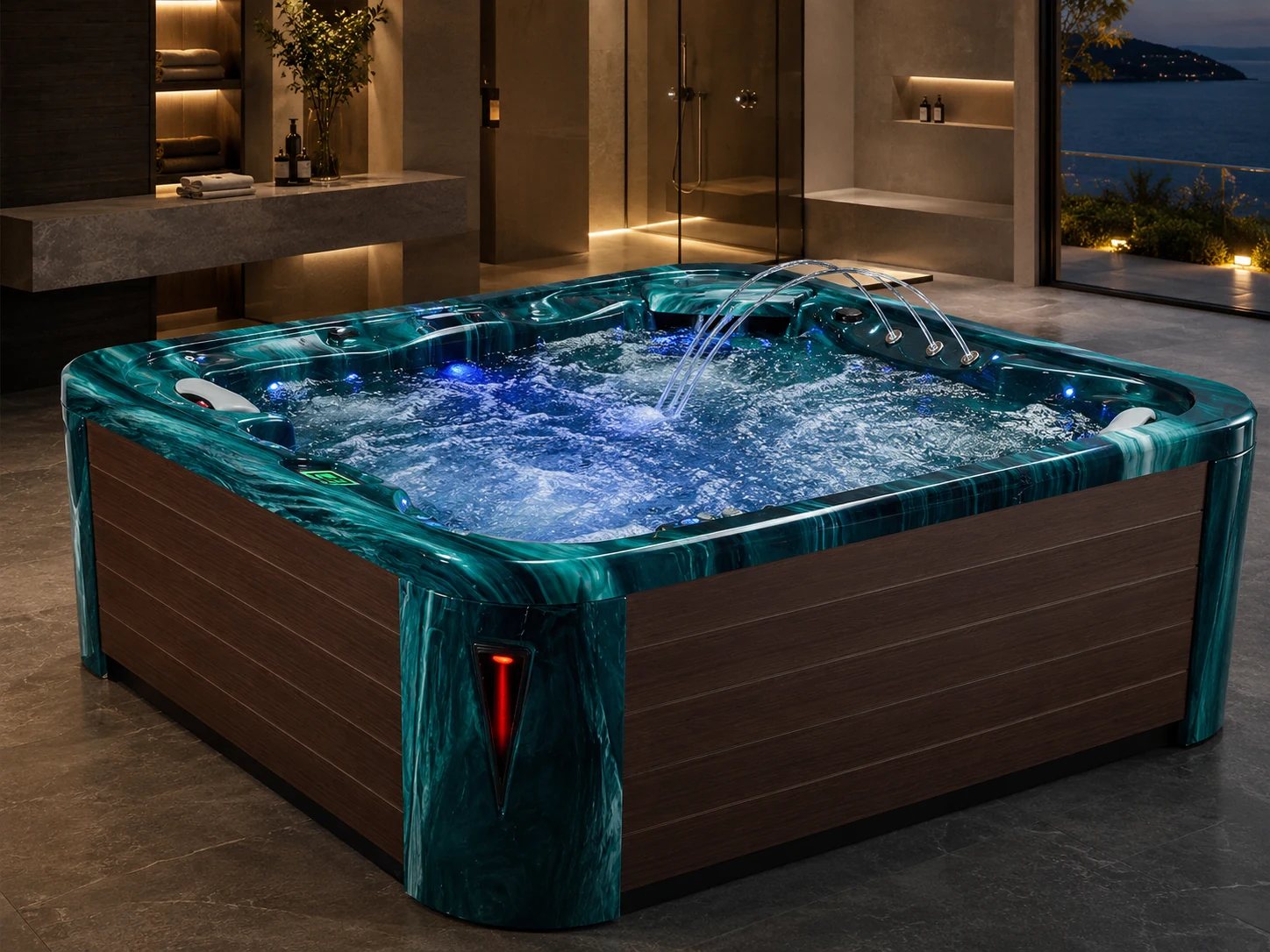 Outdoor Spa Bathtub Whirlpool Square Hot Tub with LED