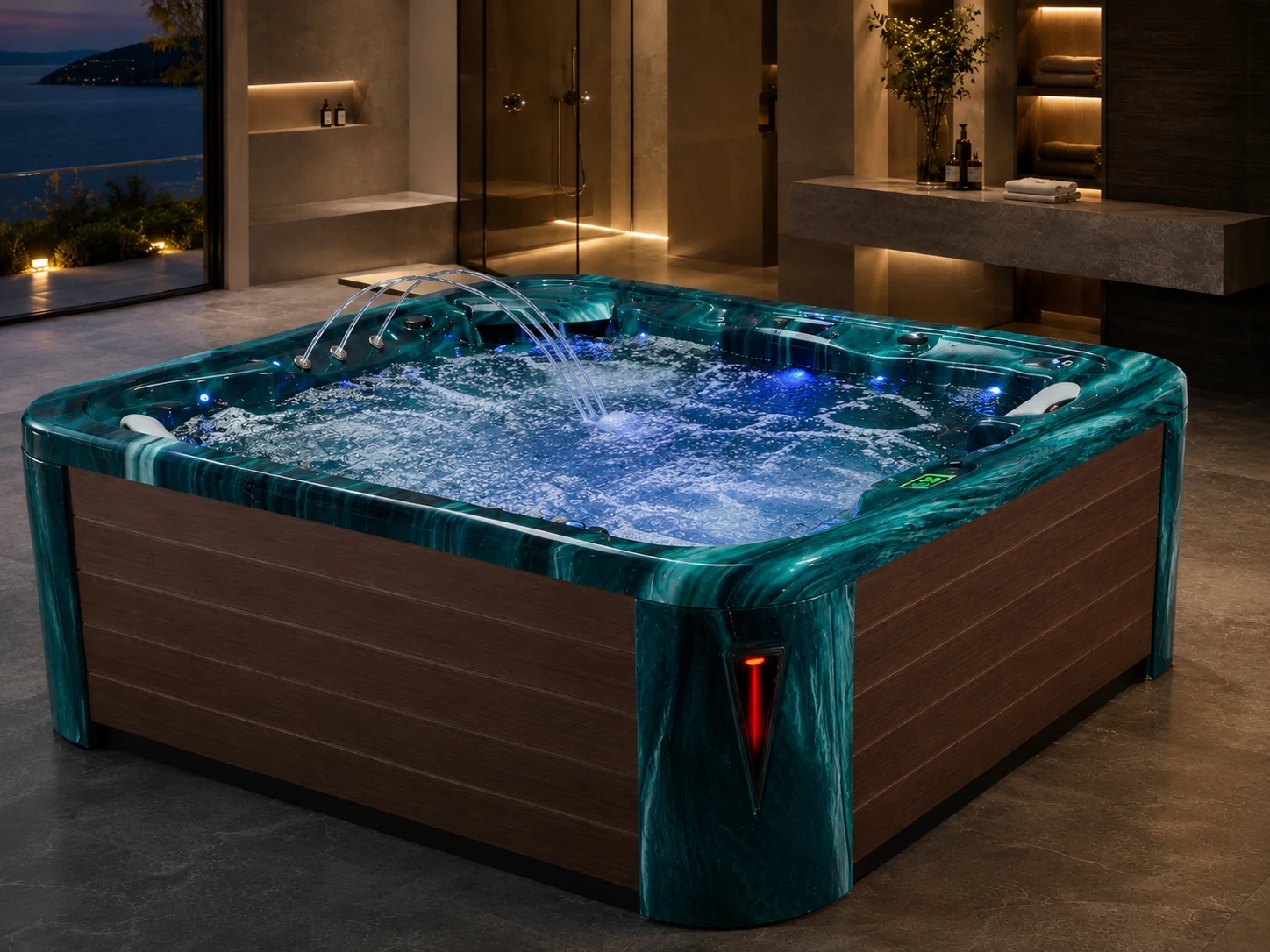 Outdoor Spa Bathtub Whirlpool Square Hot Tub with LED view 02