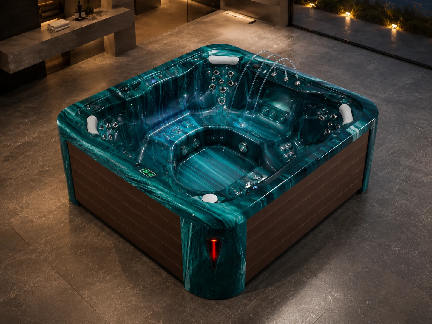 Outdoor Spa Bathtub Whirlpool Square Hot Tub with LED view 03