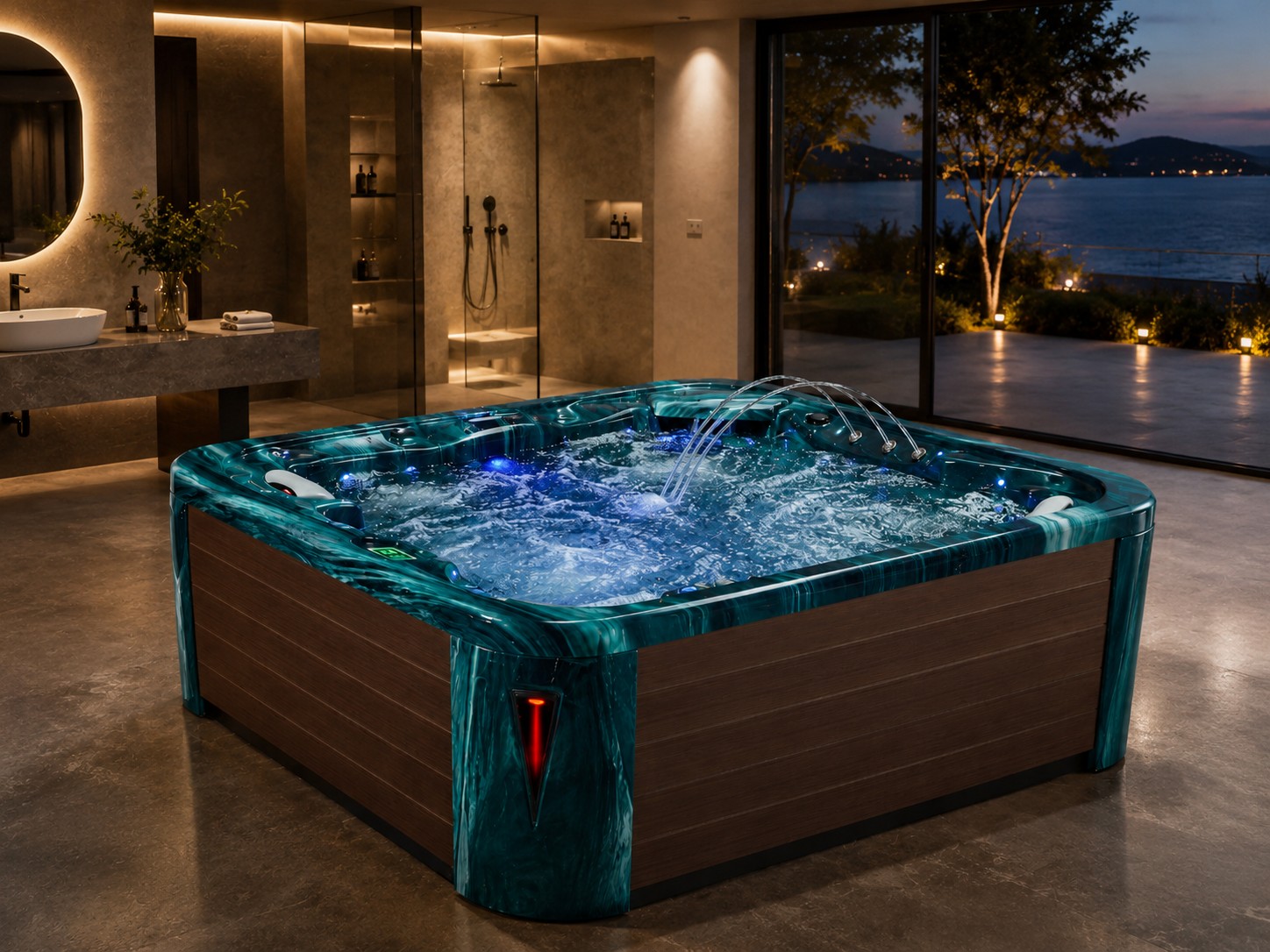 Outdoor Spa Bathtub Whirlpool Square Hot Tub with LED view 06
