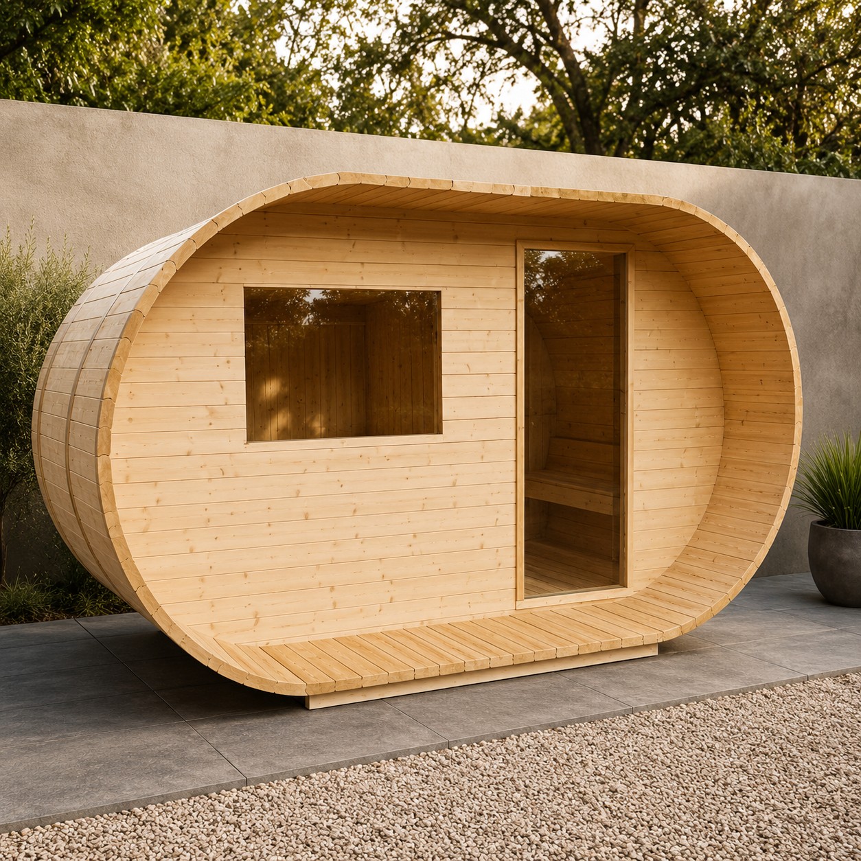Oval shaped outdoor Sauna room