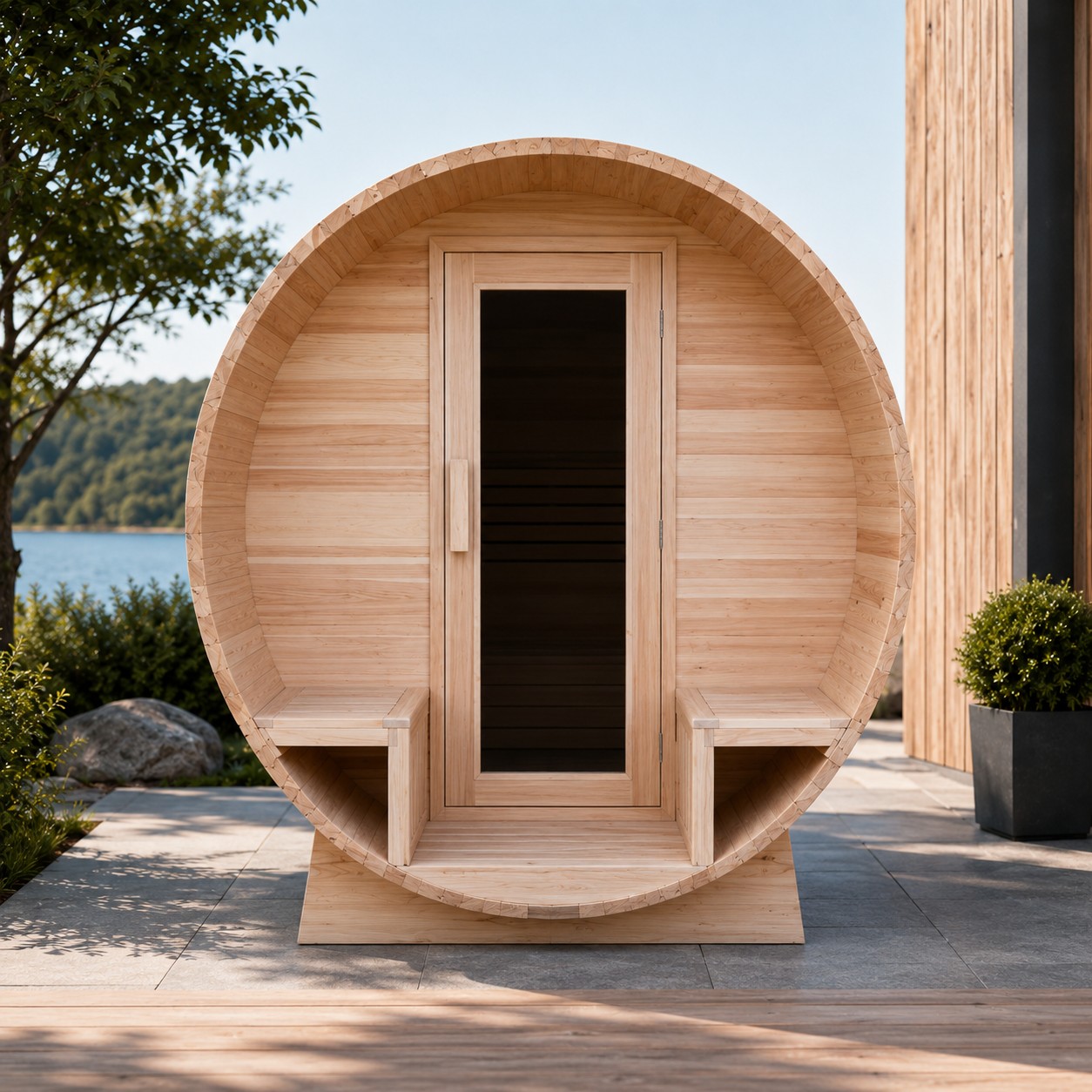 Hemlock Red Cedar Barrel Sauna view 02