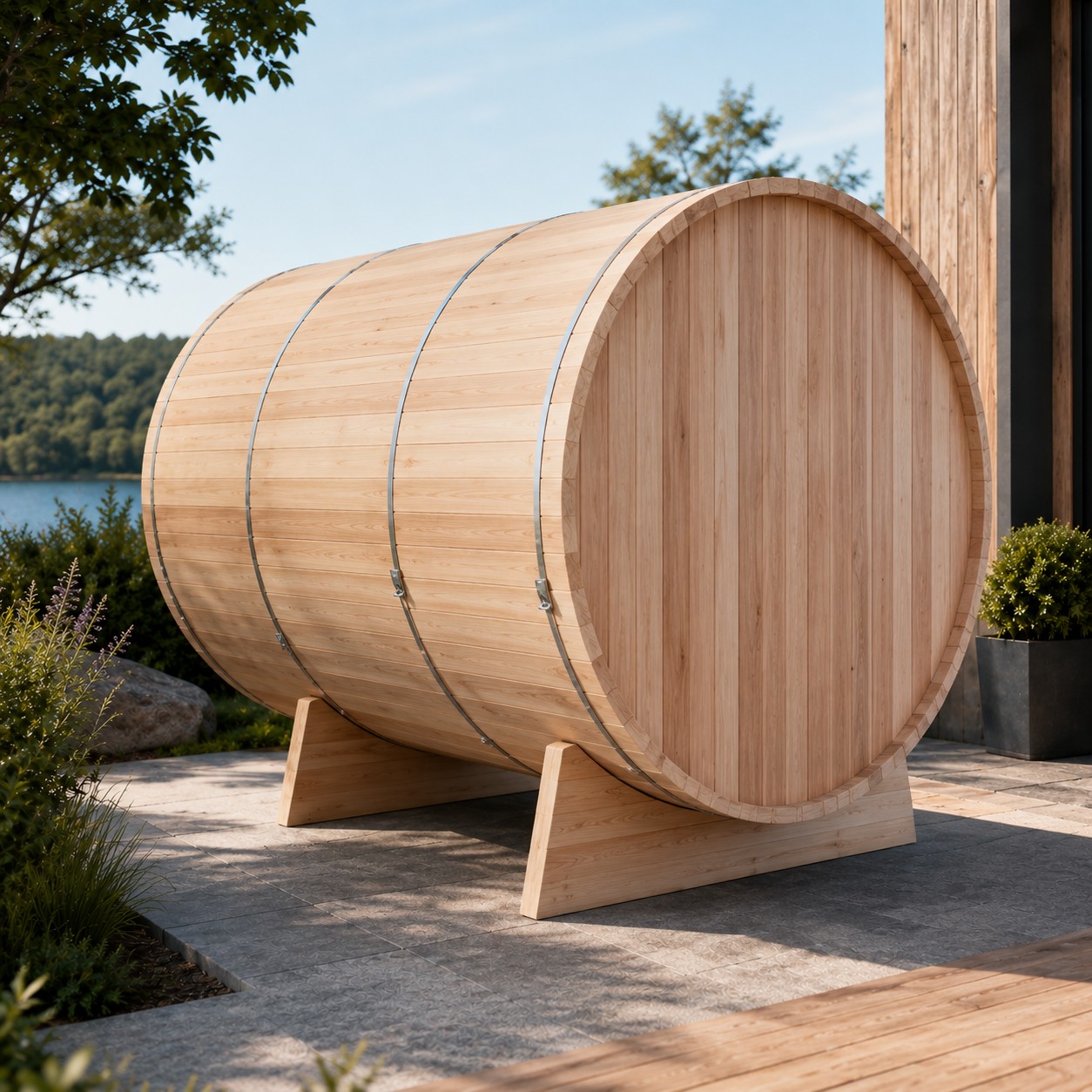 Hemlock Red Cedar Barrel Sauna view 03