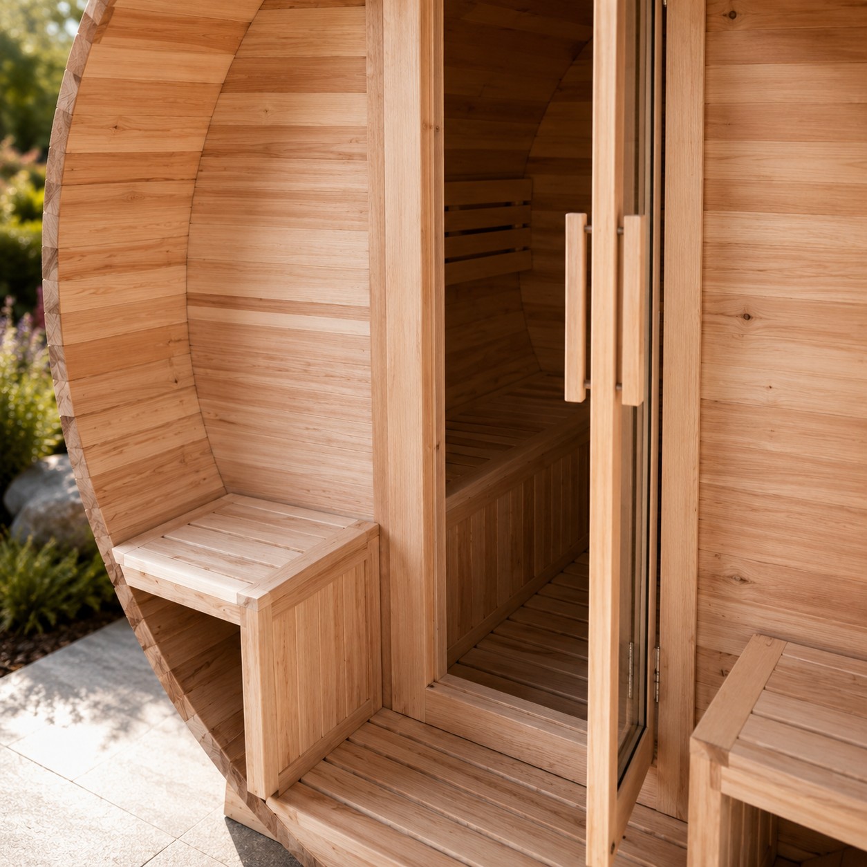 Hemlock Red Cedar Barrel Sauna view 06