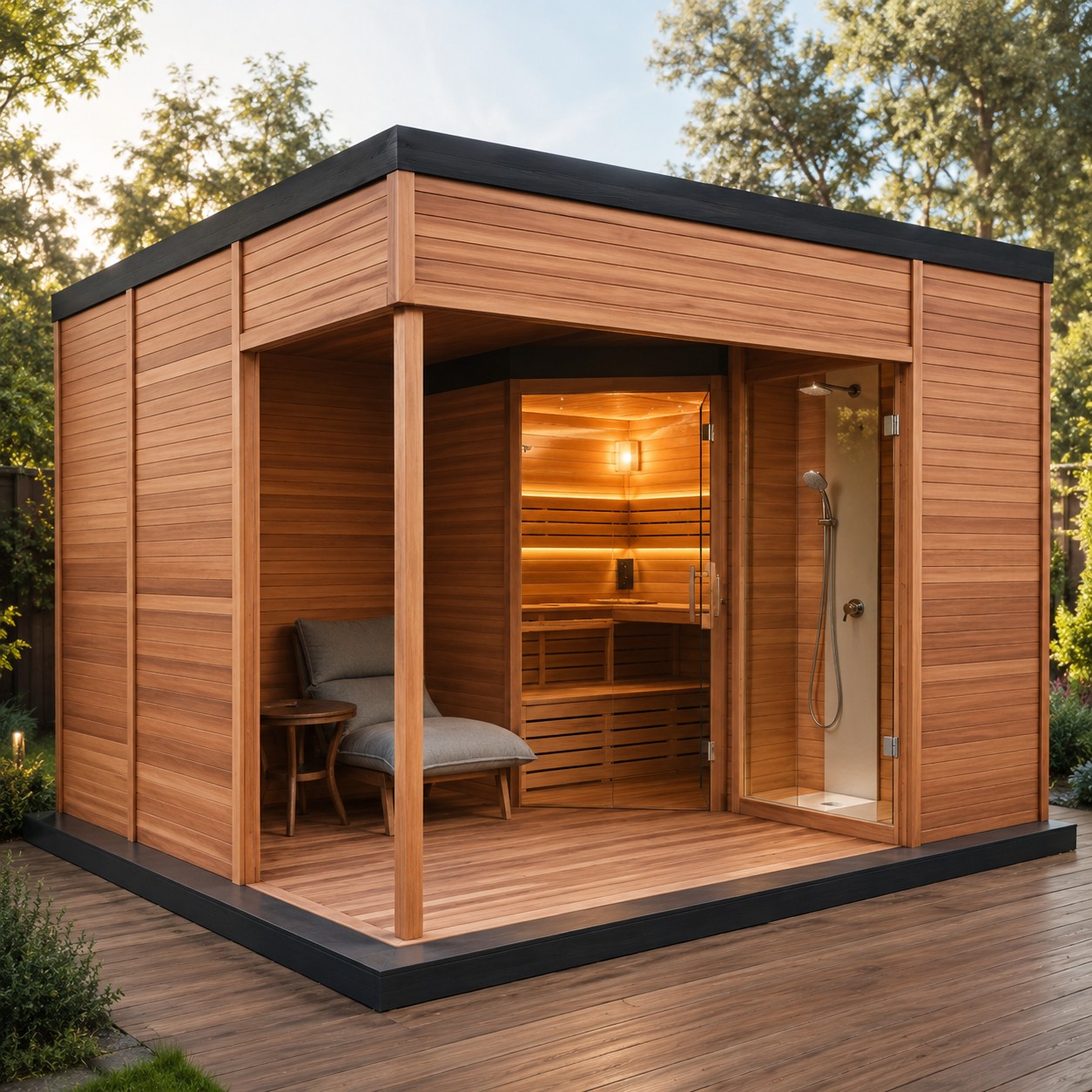 Red Cedar Solid Wood Outdoor Shower Room Sauna House