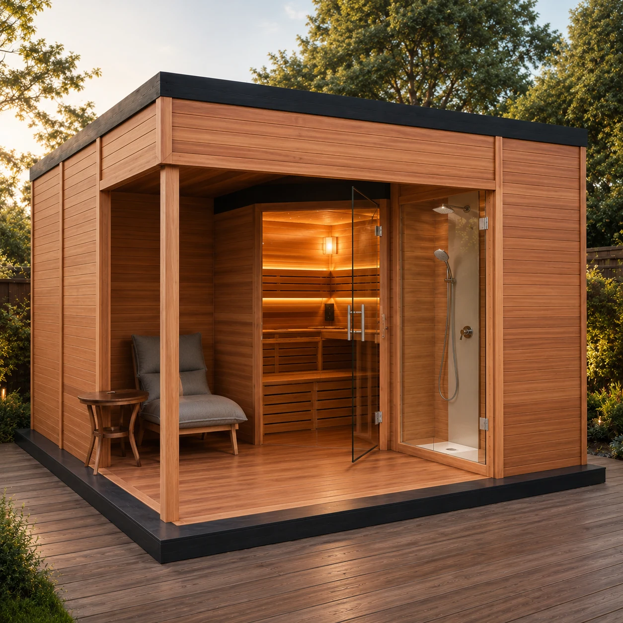 Red Cedar Solid Wood Outdoor Shower Room Sauna House view 02