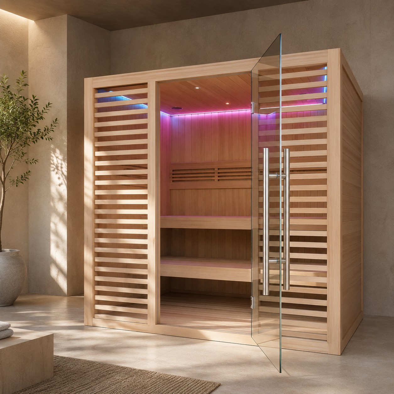 Red Cedar Wood 4 Person Sauna Room Home Dry Steam Outdoor Traditional Sauna view 02