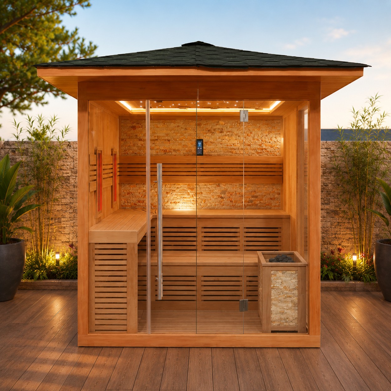 Red Cedar Wooden Tradition Steam Sauna Room for 4-6 Person view 02