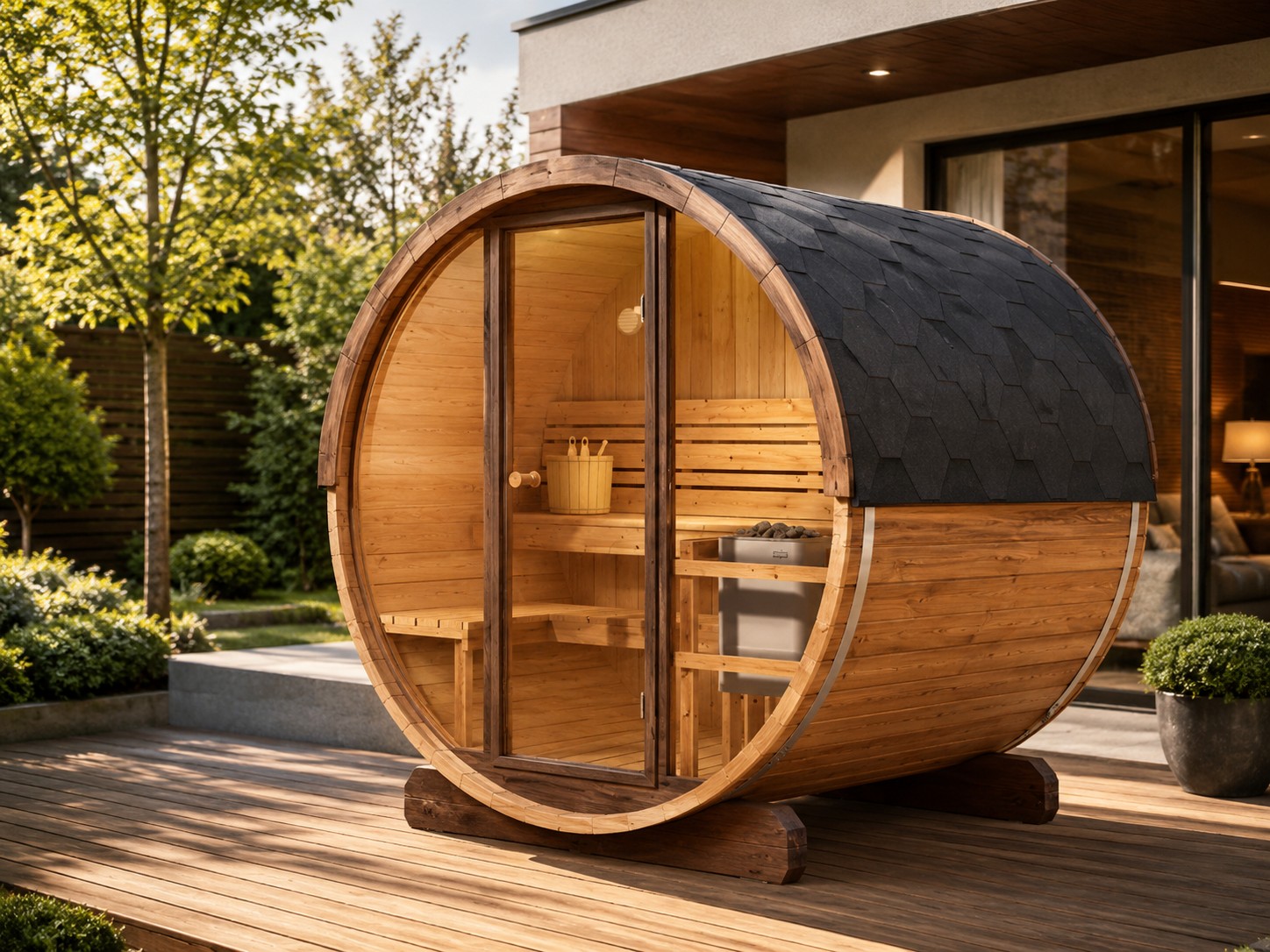 Round bucket outdoor Sauna room