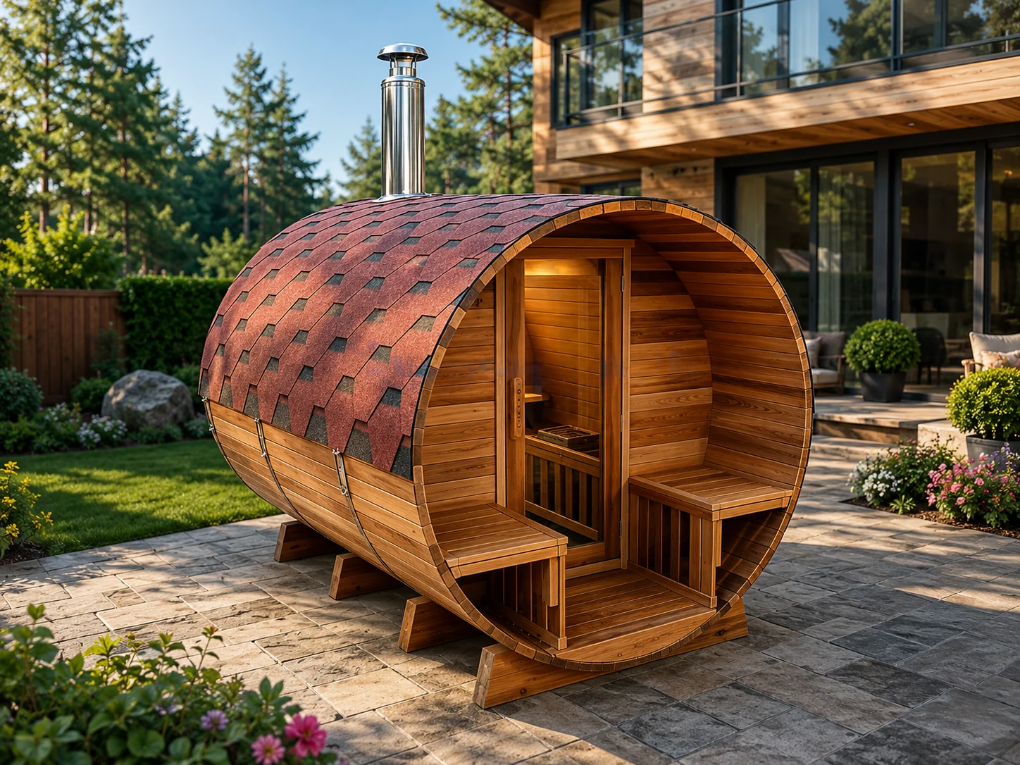 SK-306 Outdoor Barrel Sauna Cabin view 02