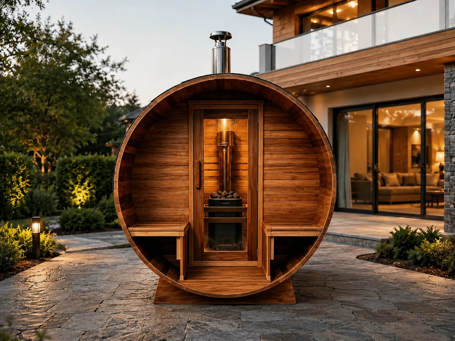 SK-306 Outdoor Barrel Sauna Cabin view 03