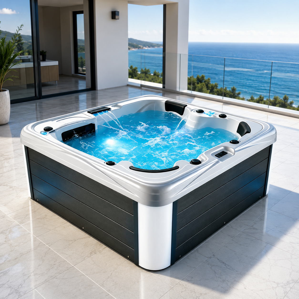 square Acrylic Spa Bathtub with 51 Jets Balboa Control Soaking Feature