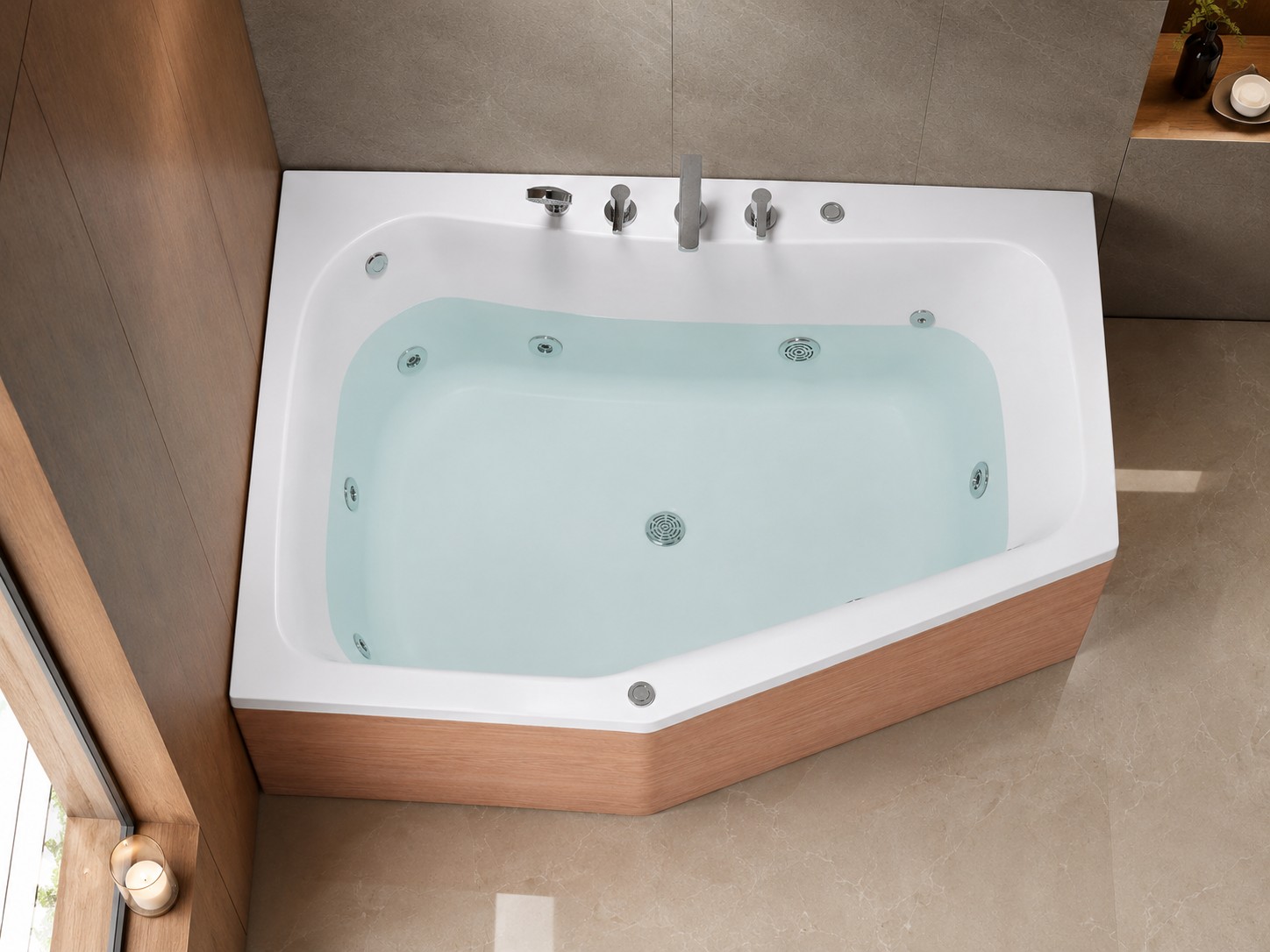Standing Bathtub 2 Person Round Freestanding Massage Spa Bathtub With Waterfall view 03