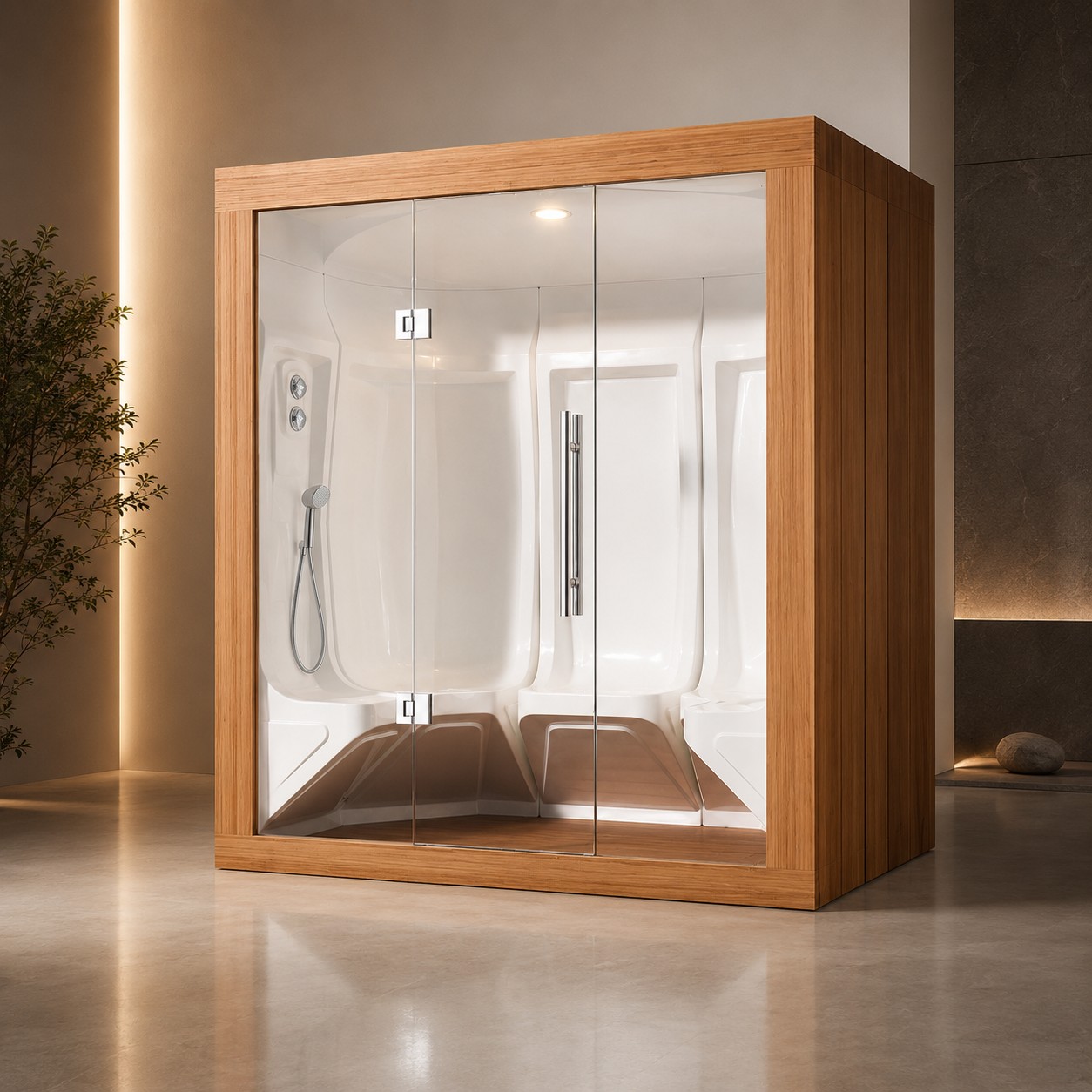 Traditional Dry Steam Sauna Custom Indoor Luxury Rock Salt Sauna Steam Room, Led Star Lights Corner Sauna view 03