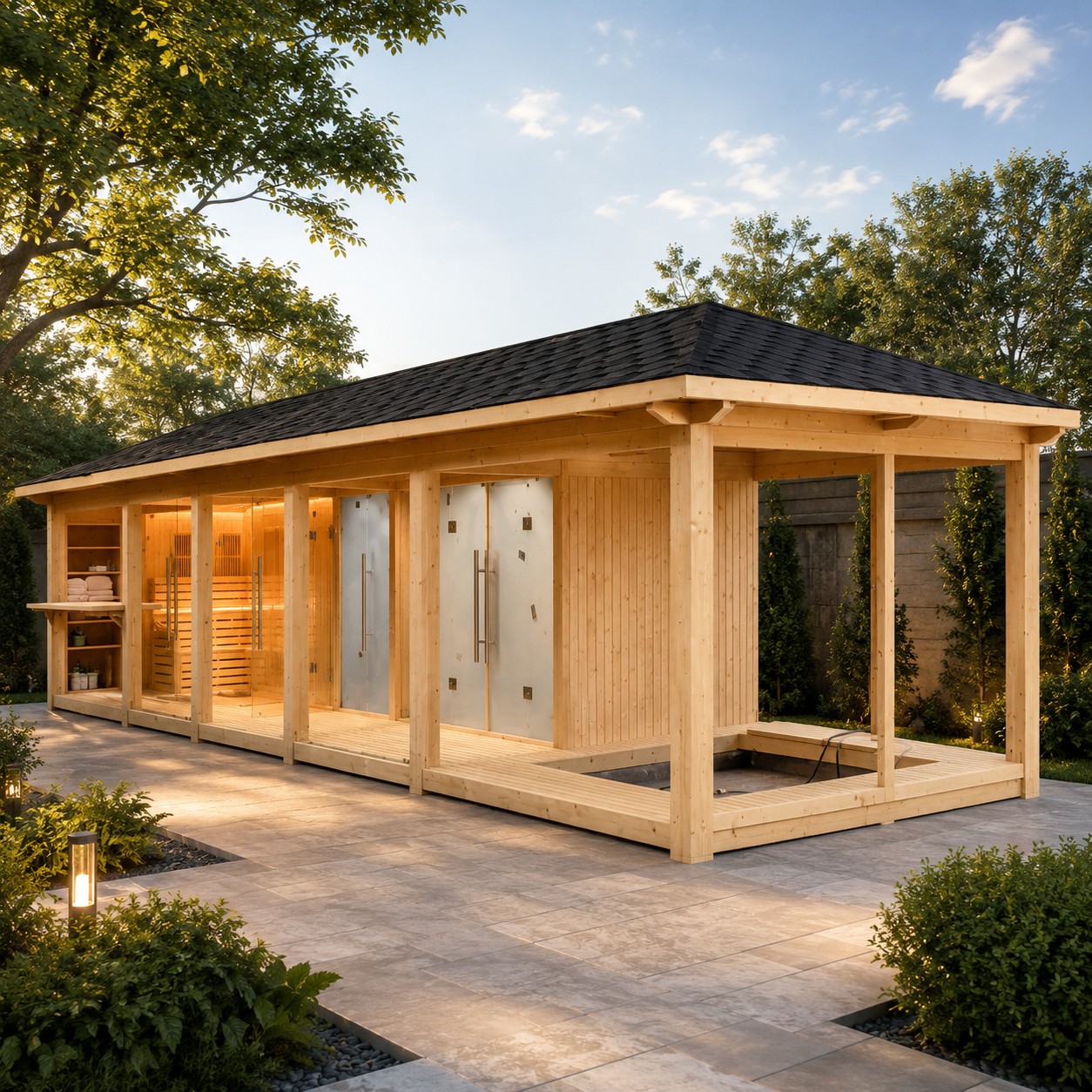 Traditional Key Backyard Wood Waterproof Sauna Room Outdoor 4 Person
