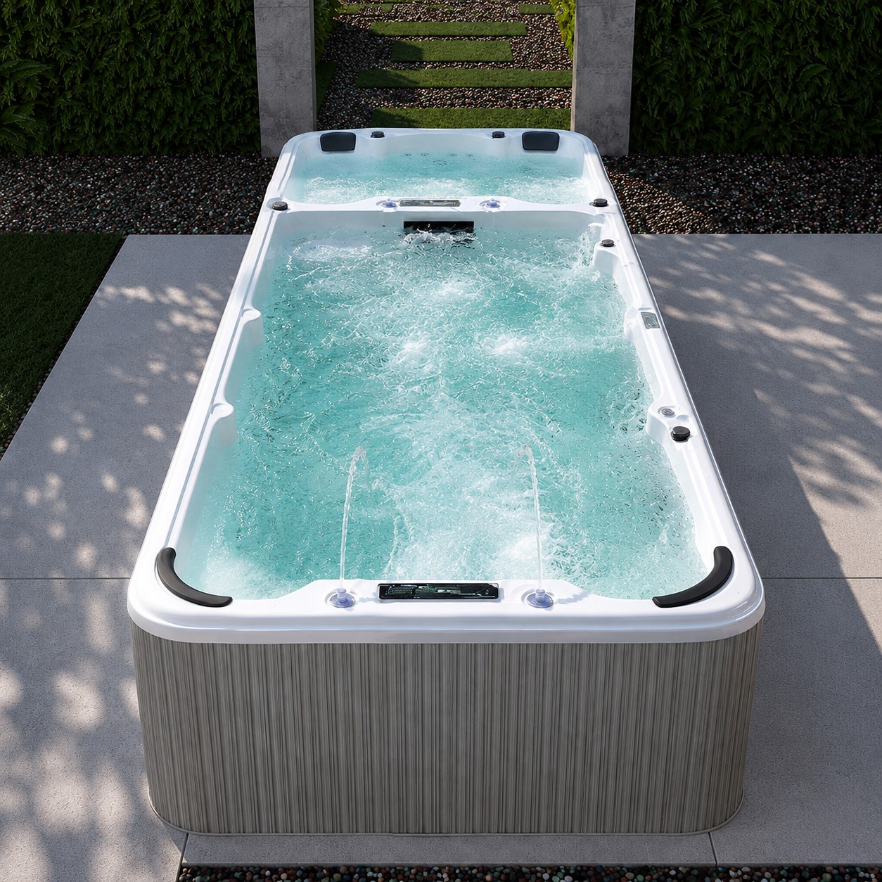 Whirlpool Massage Hot Tub Combine Pool Dual Zone Outdoor Swimming Pool Swim Spa view 05