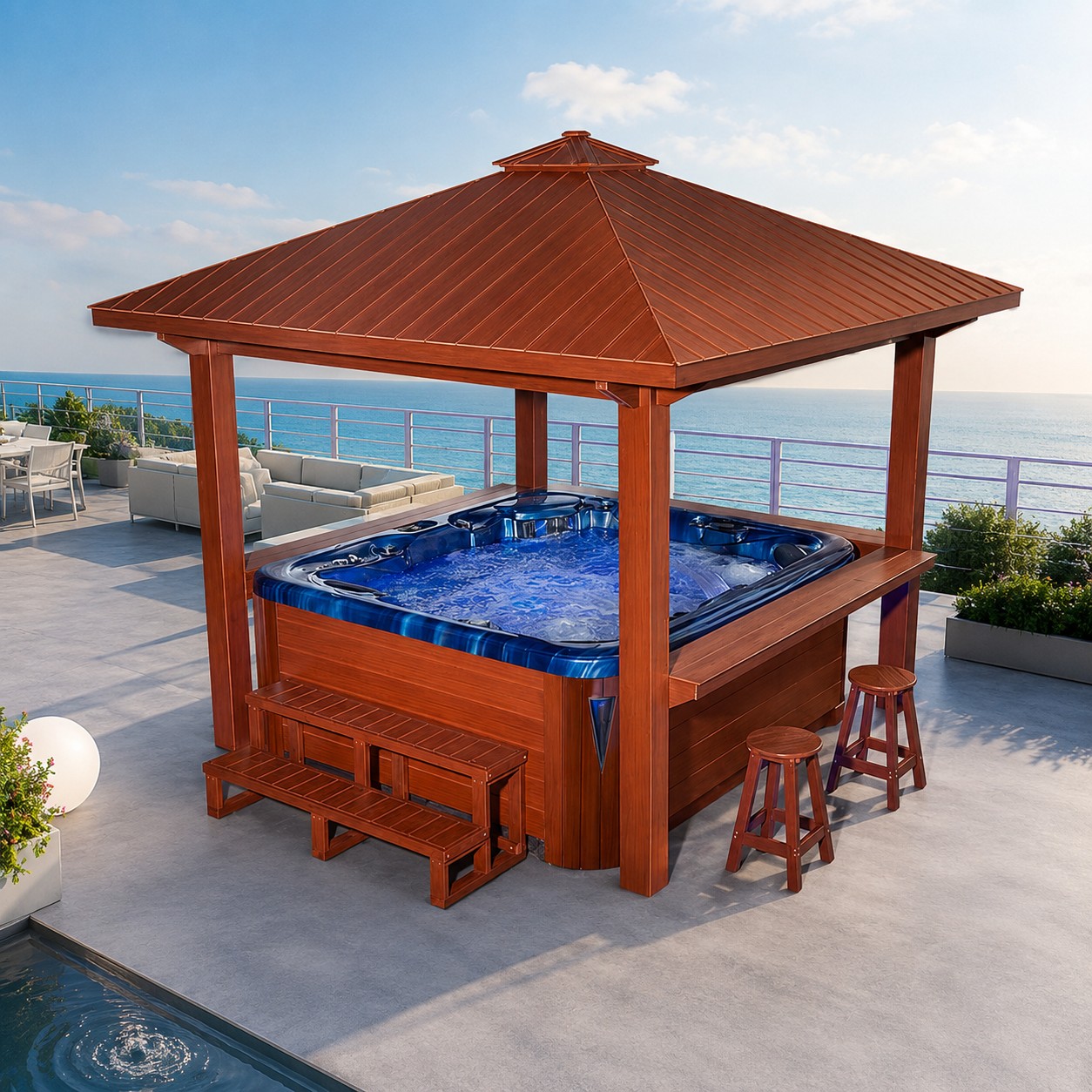 Wooden Plastic Outdoor Garden Whirlpool Massage Spa Gazebo