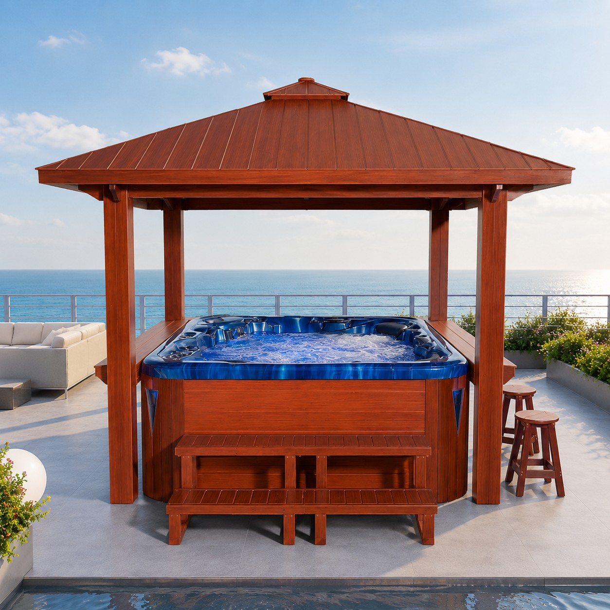 Wooden Plastic Outdoor Garden Whirlpool Massage Spa Gazebo view 02