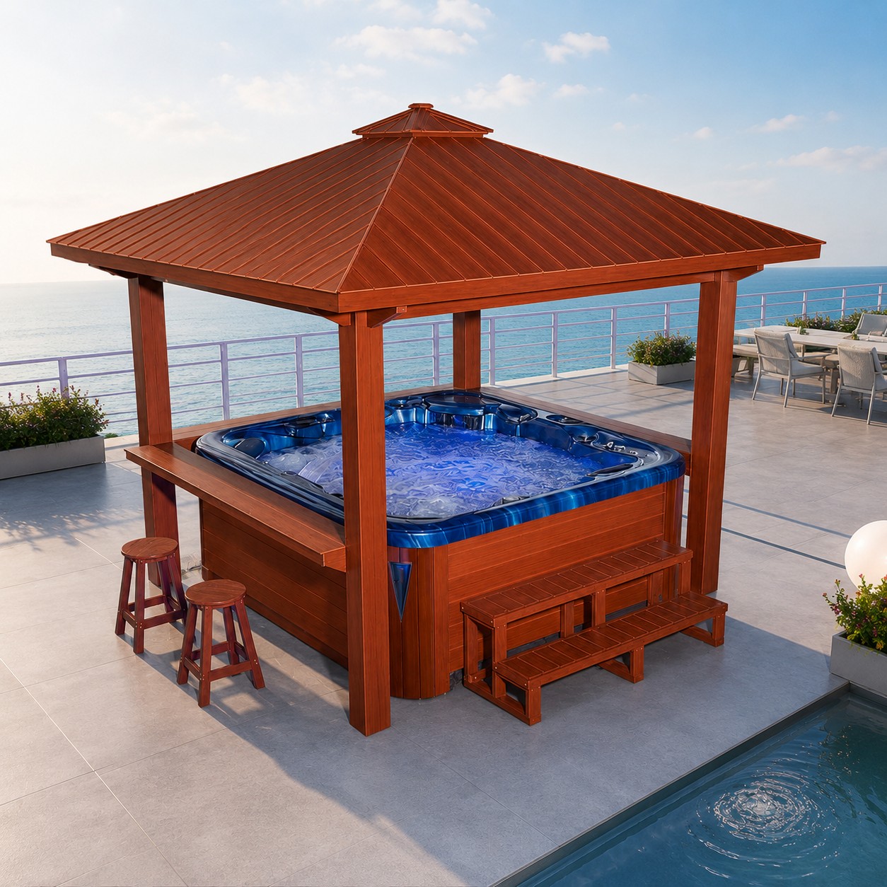 Wooden Plastic Outdoor Garden Whirlpool Massage Spa Gazebo view 03