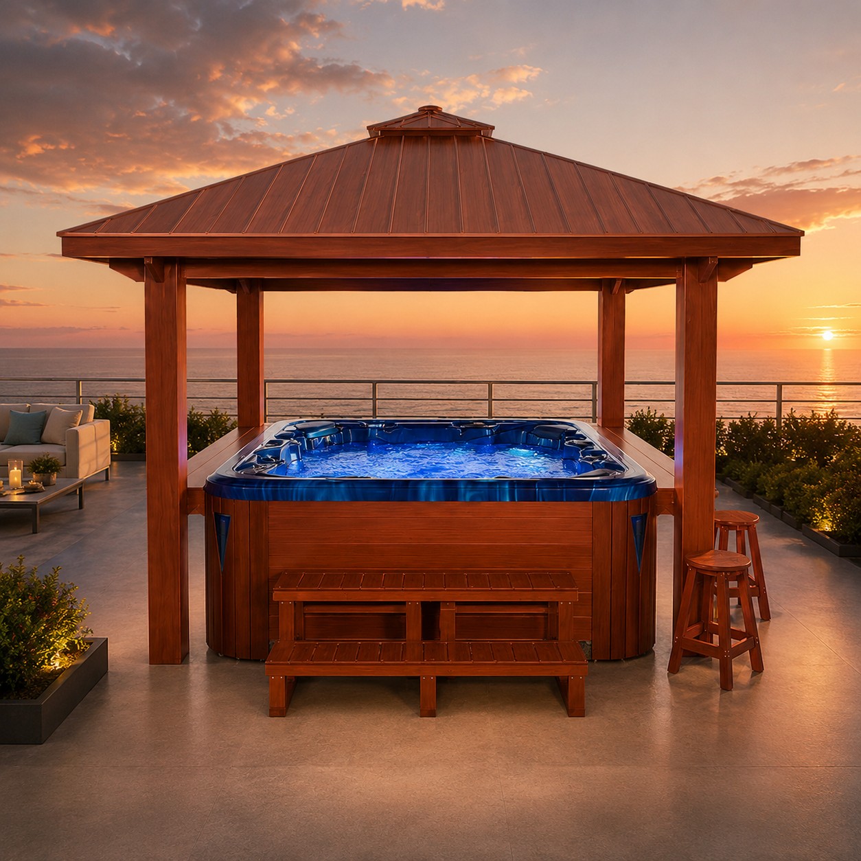 Wooden Plastic Outdoor Garden Whirlpool Massage Spa Gazebo view 04